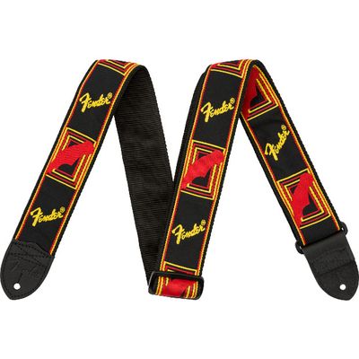 Fender Monogrammed Strap, Black/Yellow/Red, 2"