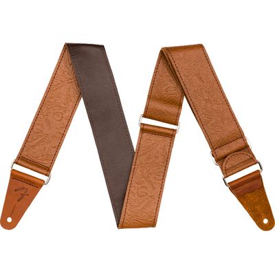 Fender Tooled Leather Guitar Strap, Brown, 2"