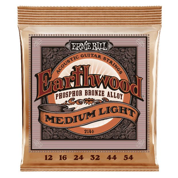 Ernie Ball 2146 Medium Light Earthwood Phosphor Bronze Acoustic Guitar Strings 12-54 Gauge