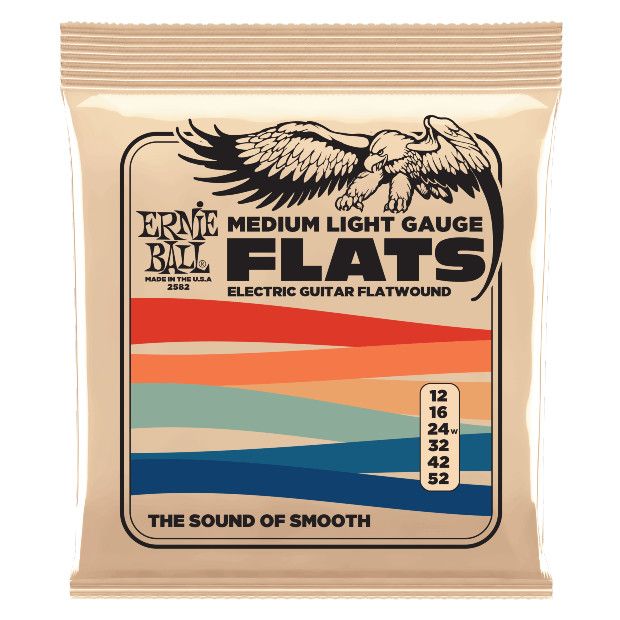 Ernie Ball 2582 Medium-Light Stainless Steel Flatwound Electric Guitar Strings - 12-52