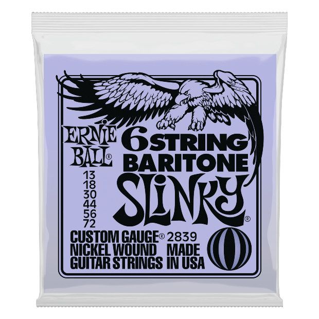 Erine Ball 2839 Slinky 6-String w/Small Ball End Baritone Guitar Strings 13-72 Gauge