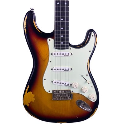 Vintage V6MR-SB Icon Series SSS with Rosewood Fretboard- Distressed Sunburst (Used)