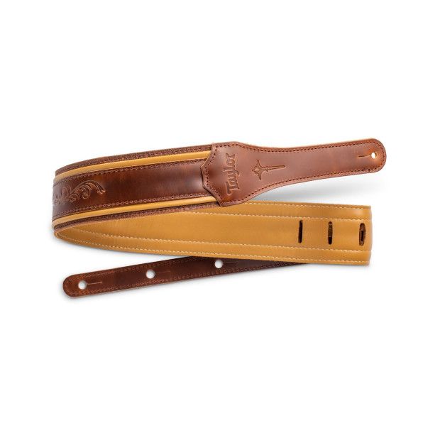 Taylor Nouveau 2.5&quot; Leather Medium Brown w/Butterscotch Trim Guitar Strap