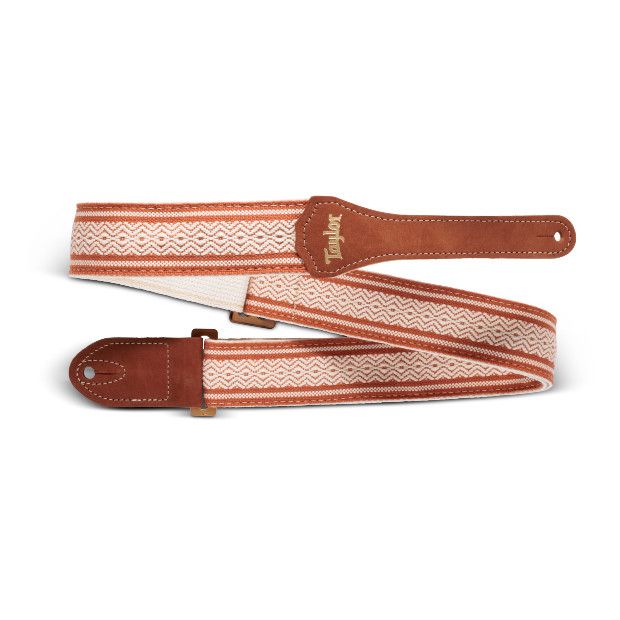 Taylor Academy Jacquard Leather Guitar Strap - Amber Buckle - White/Brown