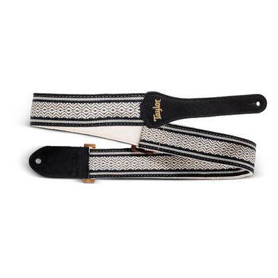 Taylor Academy Jacquard Leather Guitar Strap - Amber Buckle - White/Black