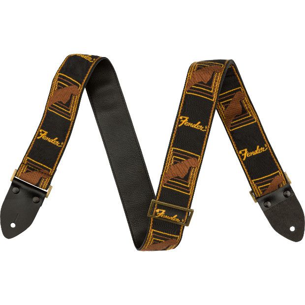 Fender Legacy Vintage Monogram Strap, Black/Yellow & Brown, 2"