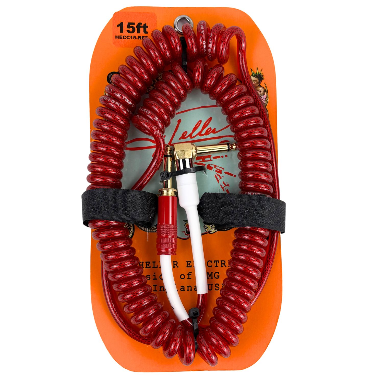 Heller Electric Coil-Connect Cable 1/4" Straight-to-Angle Red 15ft