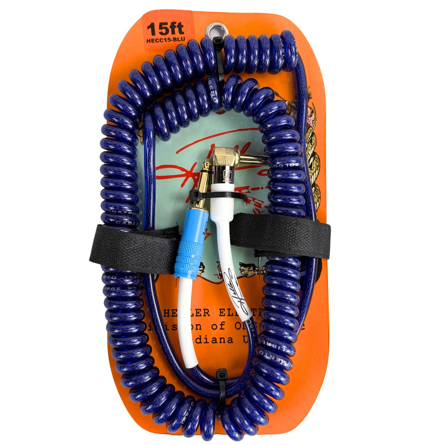 Heller Electric Coil-Connect Cable 1/4" Straight-to-Angle Blue 15ft