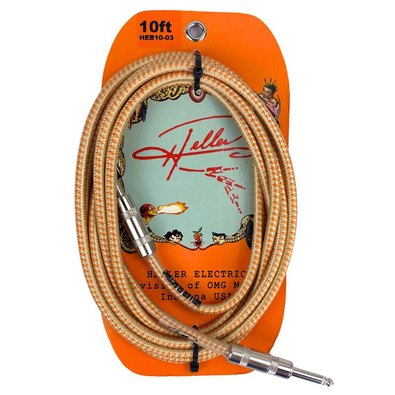 Heller Electric Braid-Cable 1/4" Straight-to-Straight Gold & Tangerine Tweed 10ft