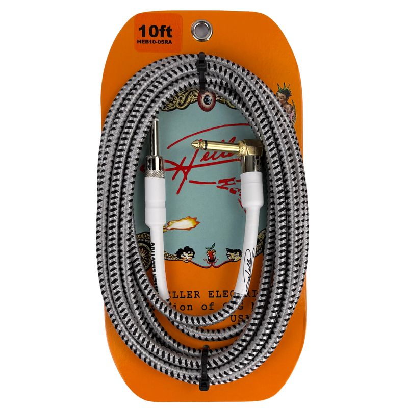 Heller Electric Braid-Cable 1/4" Straight-to-Angle Silver & Black 10ft