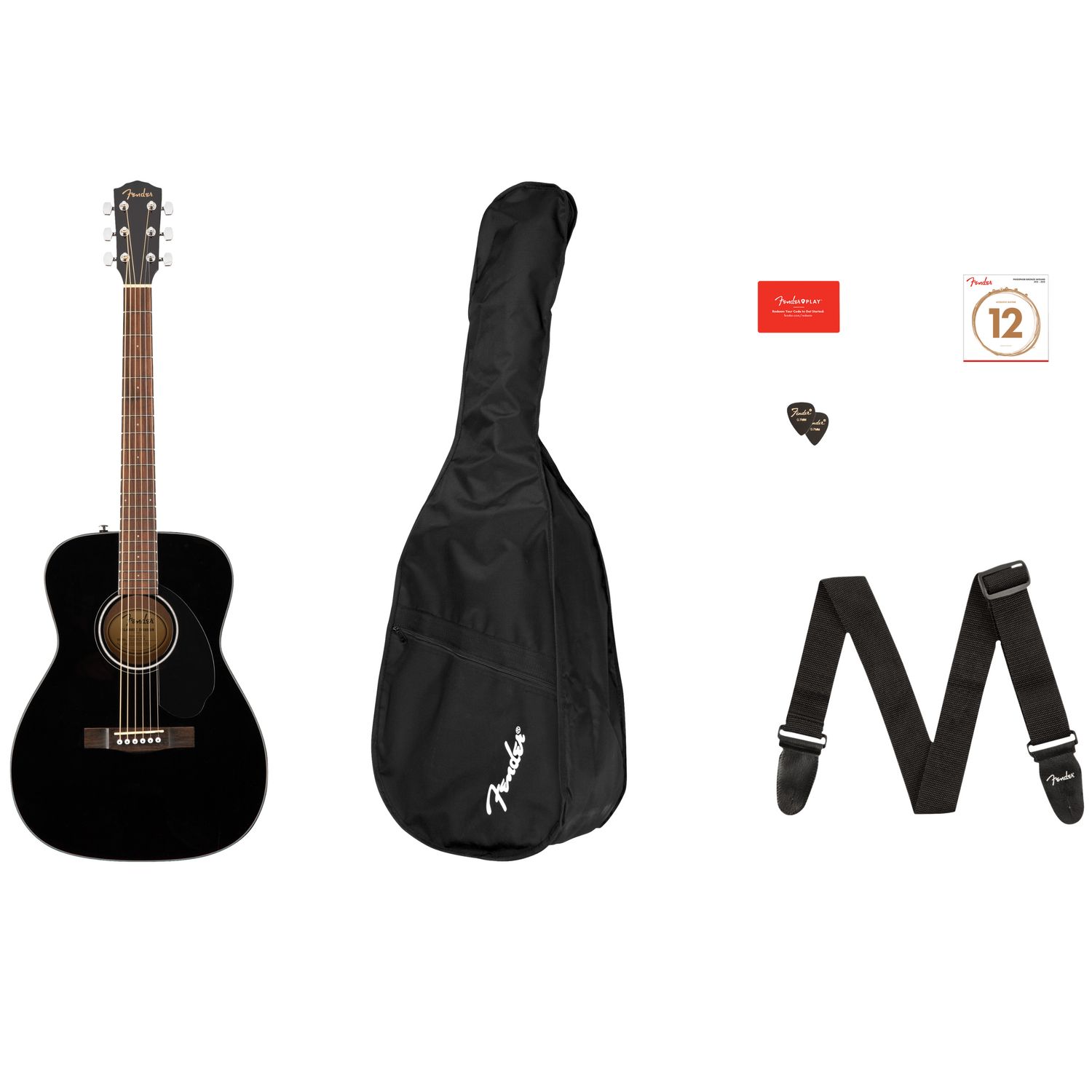 Fender CC-60S Concert Acoustic Guitar Pack V2, Black