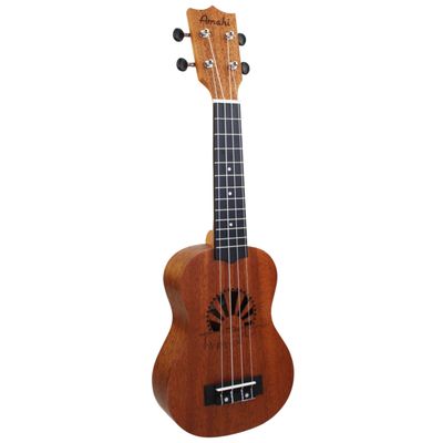 Amahi Mahogany Soprano Ukulele Hippo &amp; Sunset Etched Sound Hole Design