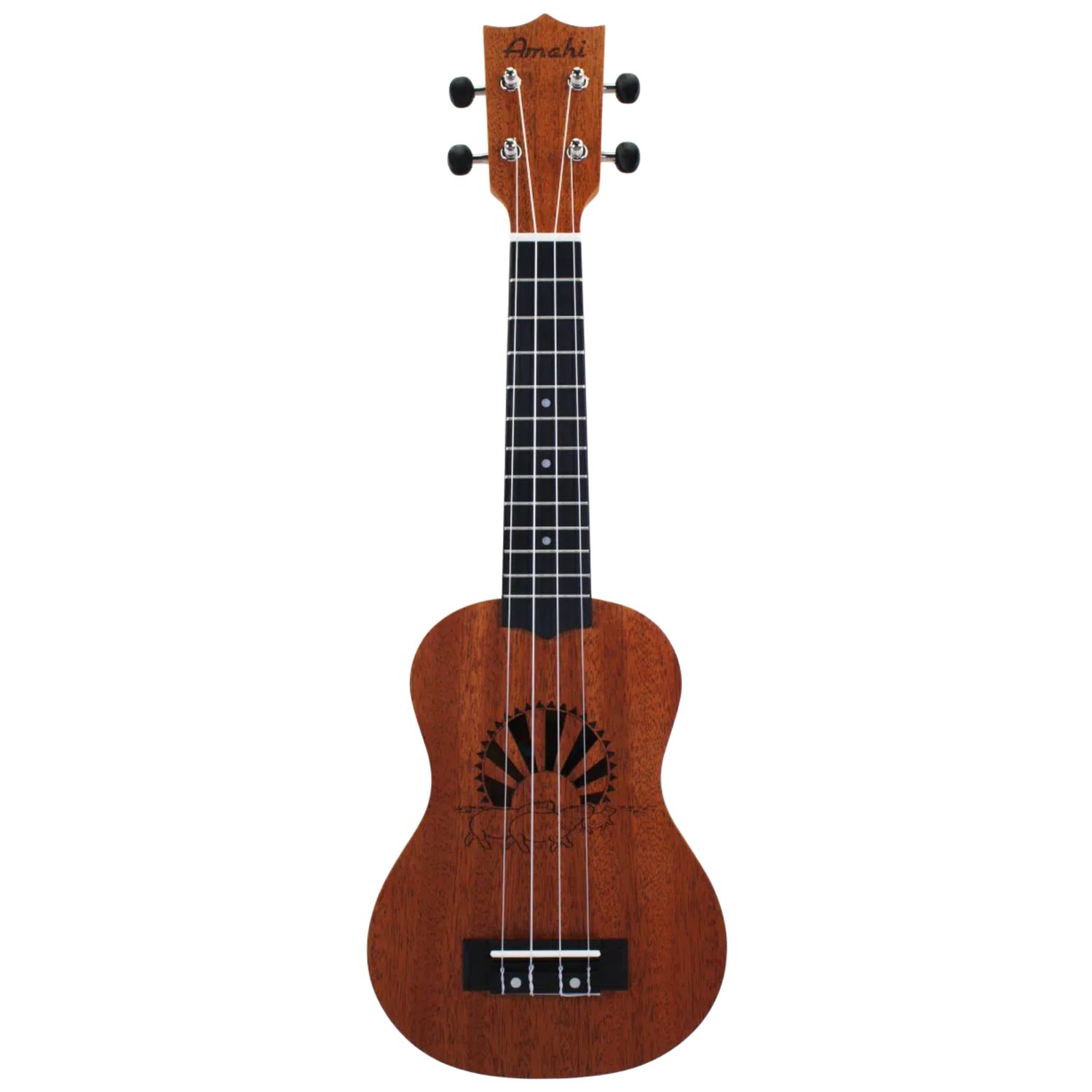 Amahi Mahogany Soprano Ukulele Hippo & Sunset Etched Sound Hole Design
