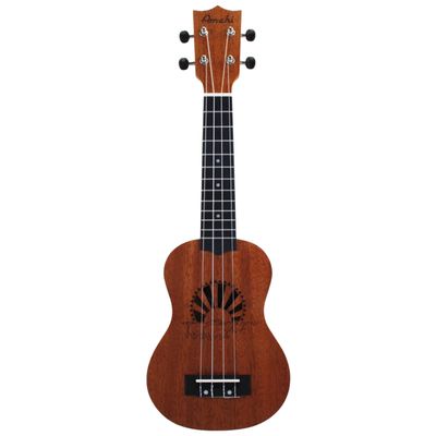 Amahi Mahogany Soprano Ukulele Hippo & Sunset Etched Sound Hole Design
