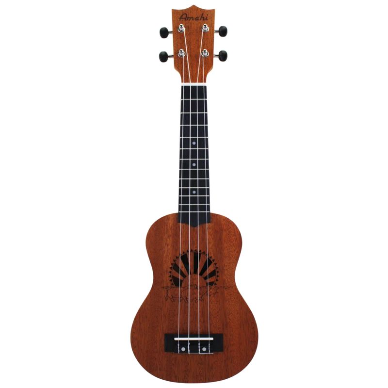 Amahi Mahogany Soprano Ukulele Hippo & Sunset Etched Sound Hole Design