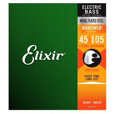 Elixir 14077 Nickel Plated Steel Bass NANOWEB. Long Scale Medium 45-105