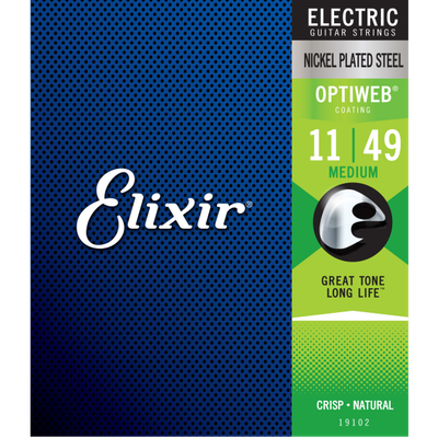 Elixir 19102 Nickel Plated Steel Electric Guitar Strings with Optiweb. Medium 11-49