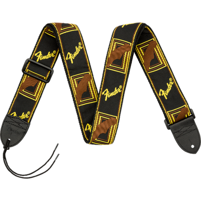 Fender Monogrammed Strap, Black/Yellow/Brown, 2"