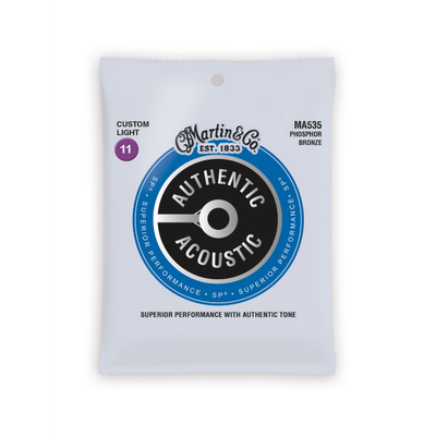 Martin MA535 Authentic Acoustic SP 92/8 Phosphor Bronze Custom Light Guitar Strings. 11-52