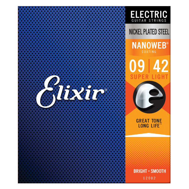 Elixir 12002 Nickel Plated Steel NANOWEB Super Light 9-42