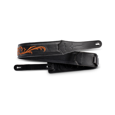 Taylor Nouveau Embroidered Leather Guitar Strap Black 3"