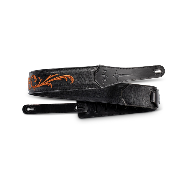 Taylor Nouveau Embroidered Leather Guitar Strap Black 3"