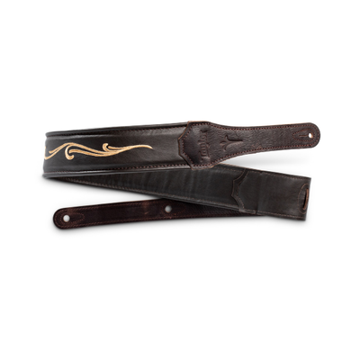 Taylor Spring Vine 2.5" Embroidered Leather Guitar Strap - Chocolate Brown