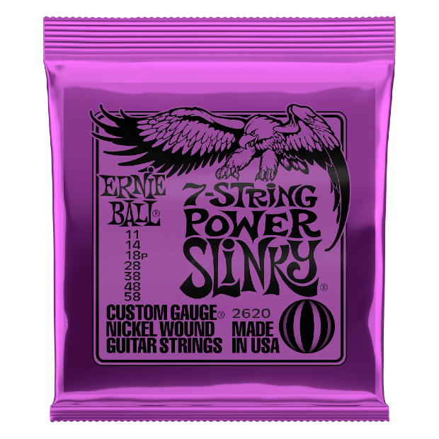 Ernie Ball 2620 Power Slinky Nickel Wound 7-String Electric Guitar Strings 11-58 Gauge