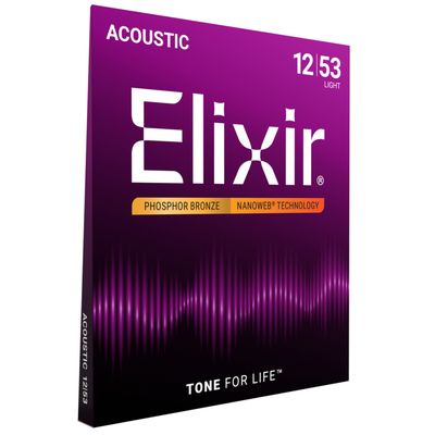 Elixir 16052 Phosphor Bronze Acoustic Guitar Strings with NANOWEB Technology Light 12-53
