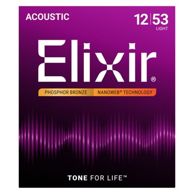 Elixir 16052 Phosphor Bronze Acoustic Guitar Strings with NANOWEB Technology Light 12-53