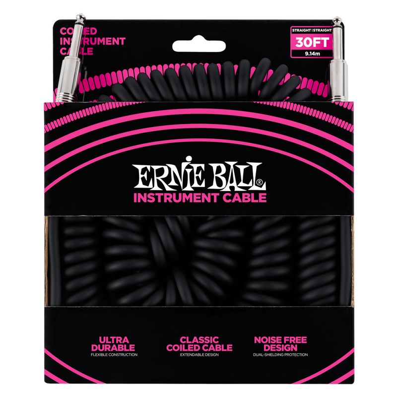 Ernie Ball Coiled Instrument Cable Straight/Straight 30ft - Black