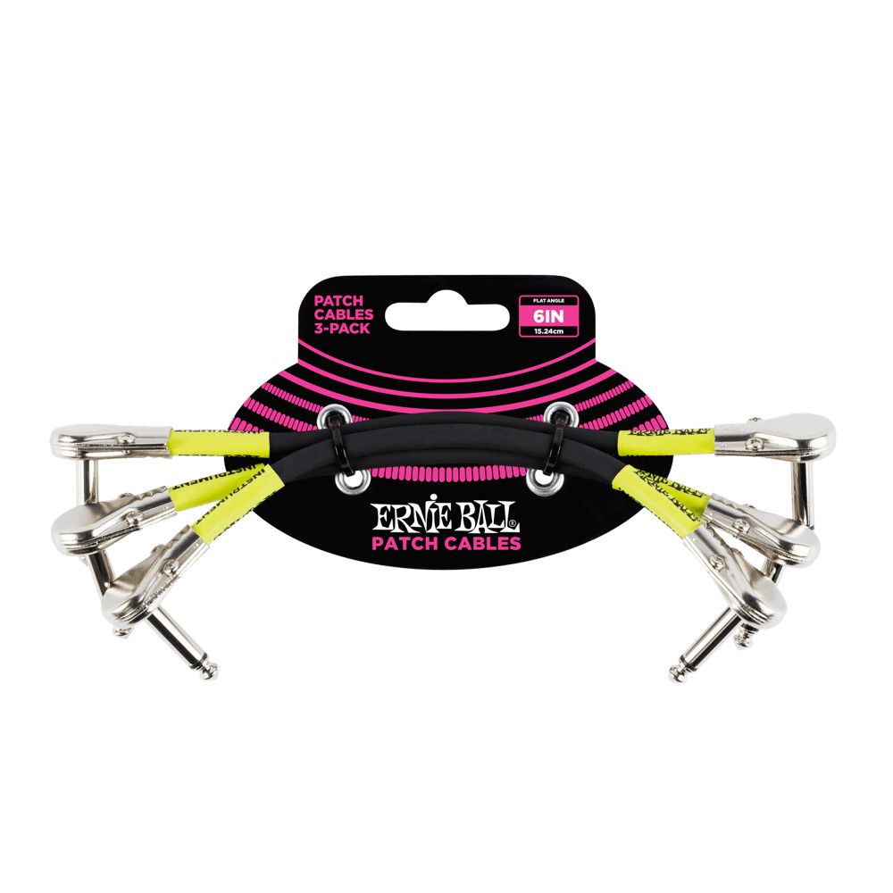Ernie Ball P06059 Classic Patch Cable Flat Angle/Flat Angle 6in - Black - 3 Pack
