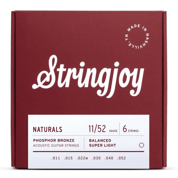 Stringjoy 11-52 Super Light Gauge Naturals - Phosphor Bronze Acoustic Guitar Strings