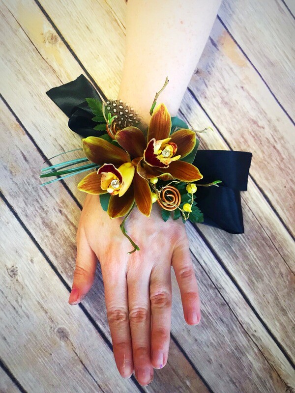 Modern Cymbidium Orchid Wrist Corsage on Ribbon
