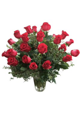 Two Dozen Long Stem Red Roses Vased