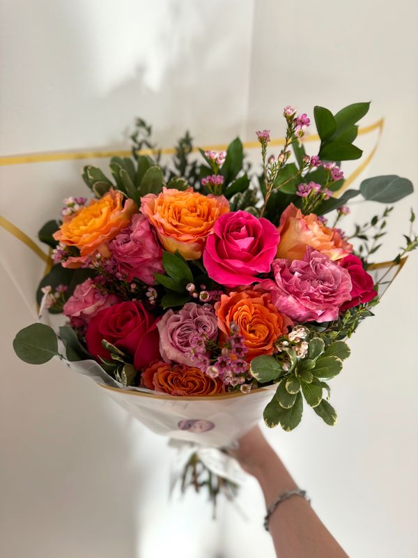 Dozen (12) Colourful Roses - Wrapped