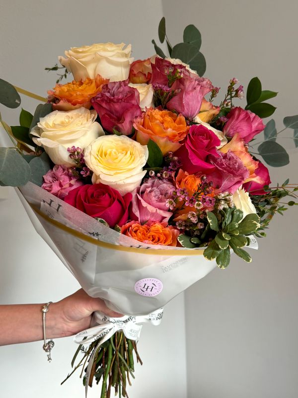 Two Dozen (24) Colourful Roses Wrapped