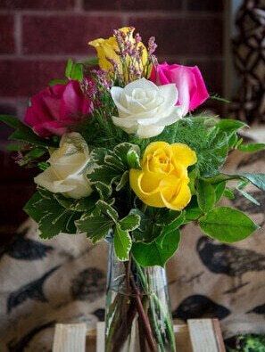 Half Dozen (6) Colourful Roses In a Vase