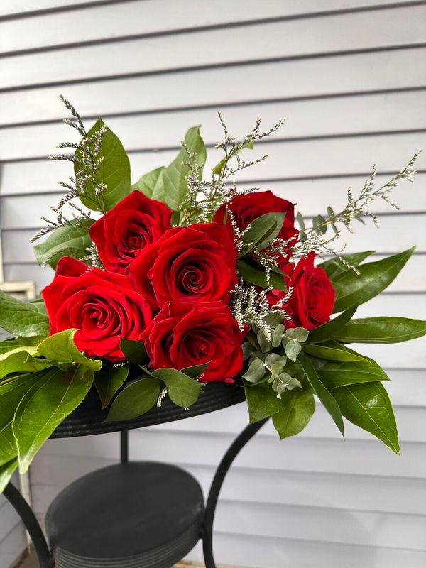 Six (6) Long Stem Red Roses Wrapped