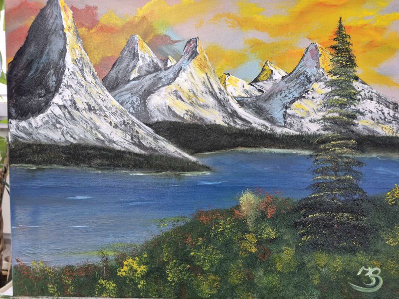 Malkurs am 16.05. - Majestätische Gipfel im Abendrot nach Bob Ross