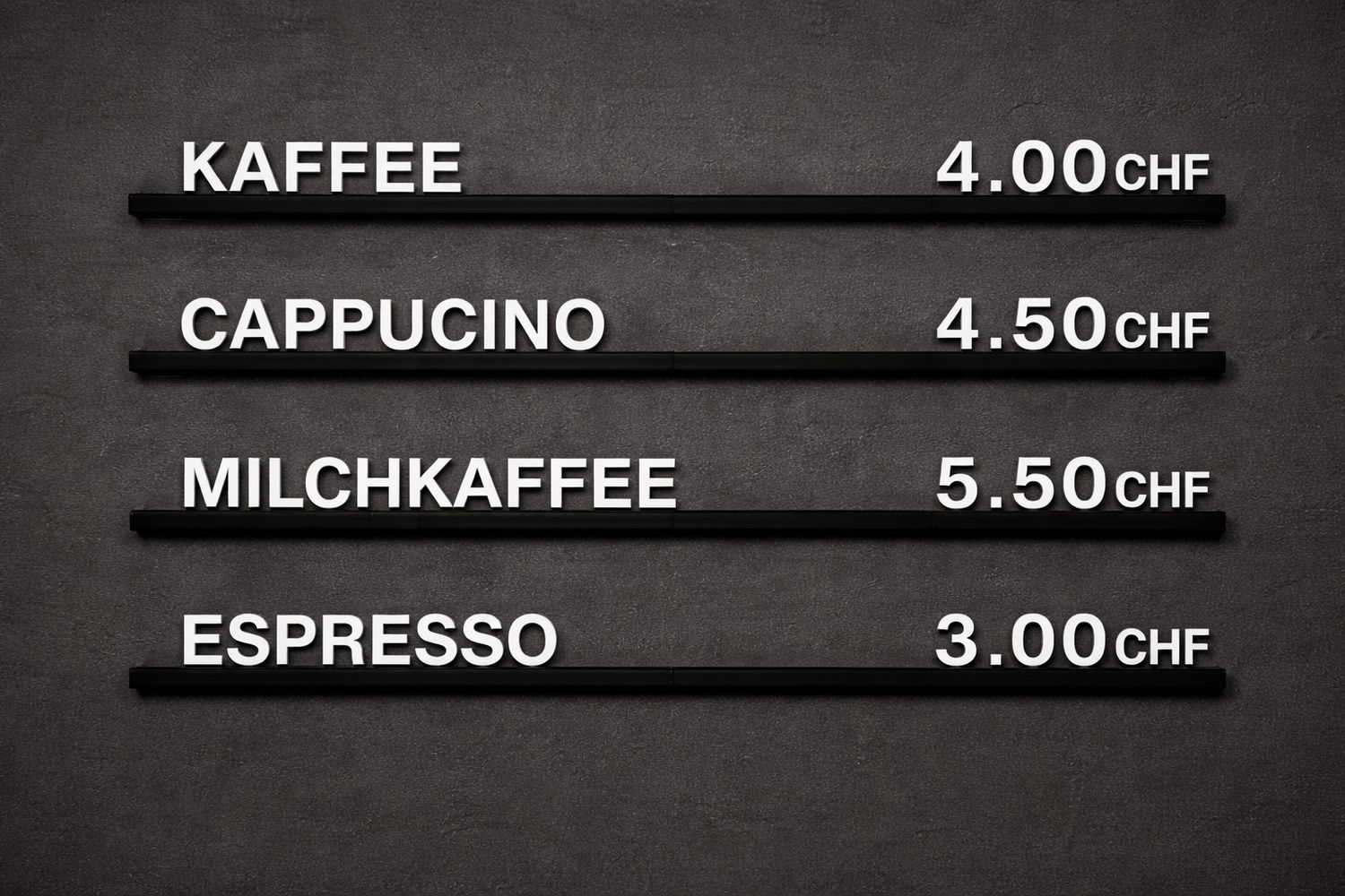 Modulares Menüboard mit steckbaren Buchstaben