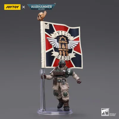 Warhammer Collectibles: 1/18 Scale Astra Militarum Cadian Command Squad Veteran with Regimental Std Warhammer Collectibles: 1/18 Scale Astra Militarum Cadian Command Squad Veteran with Regimental Std