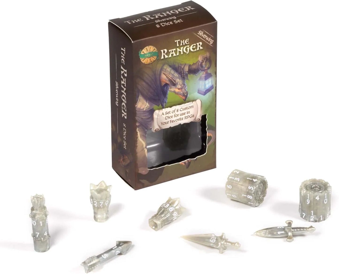 PolyHero Dice - Ranger 8 Dice Set Silverwing
