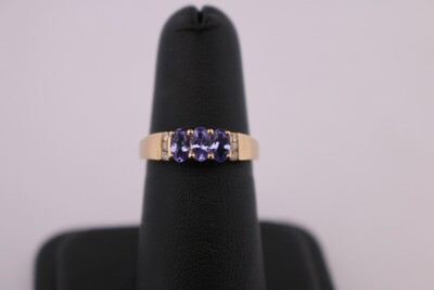 14ky Three Stone Tanzanite & Diamond Ring