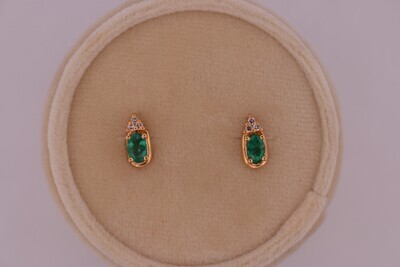 14ky Emerald & Diamond Stud Earrings