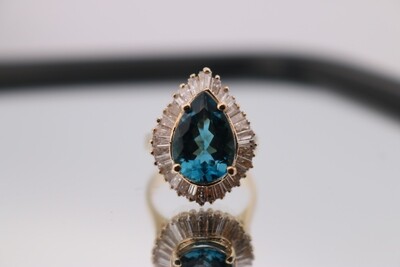 14ky London Blue Topaz & Baguette Diamond Ballerina Ring