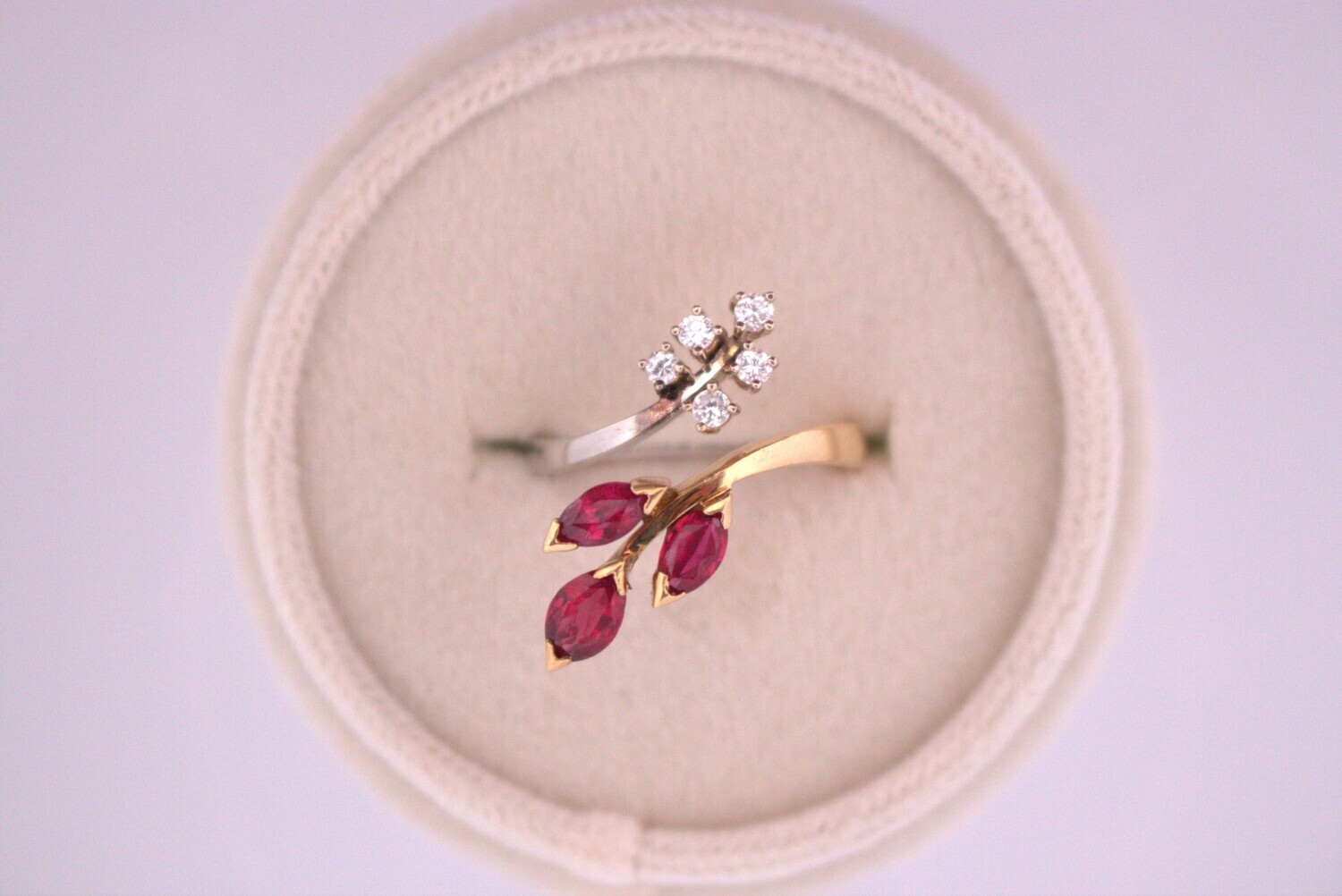 18ktt Ruby and Diamond Bypass Ring