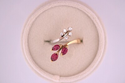 18ktt Ruby and Diamond Bypass Ring
