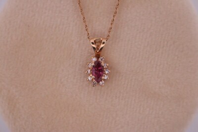 14ky Marquise Ruby and Diamond Halo Pendant