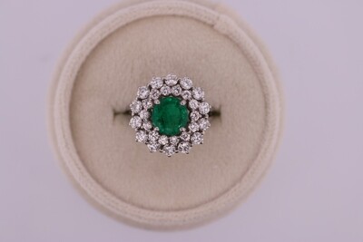 Platinum GIA Colombian Emerald and Diamond Halo 2 5/8 CTW Vintage Ring